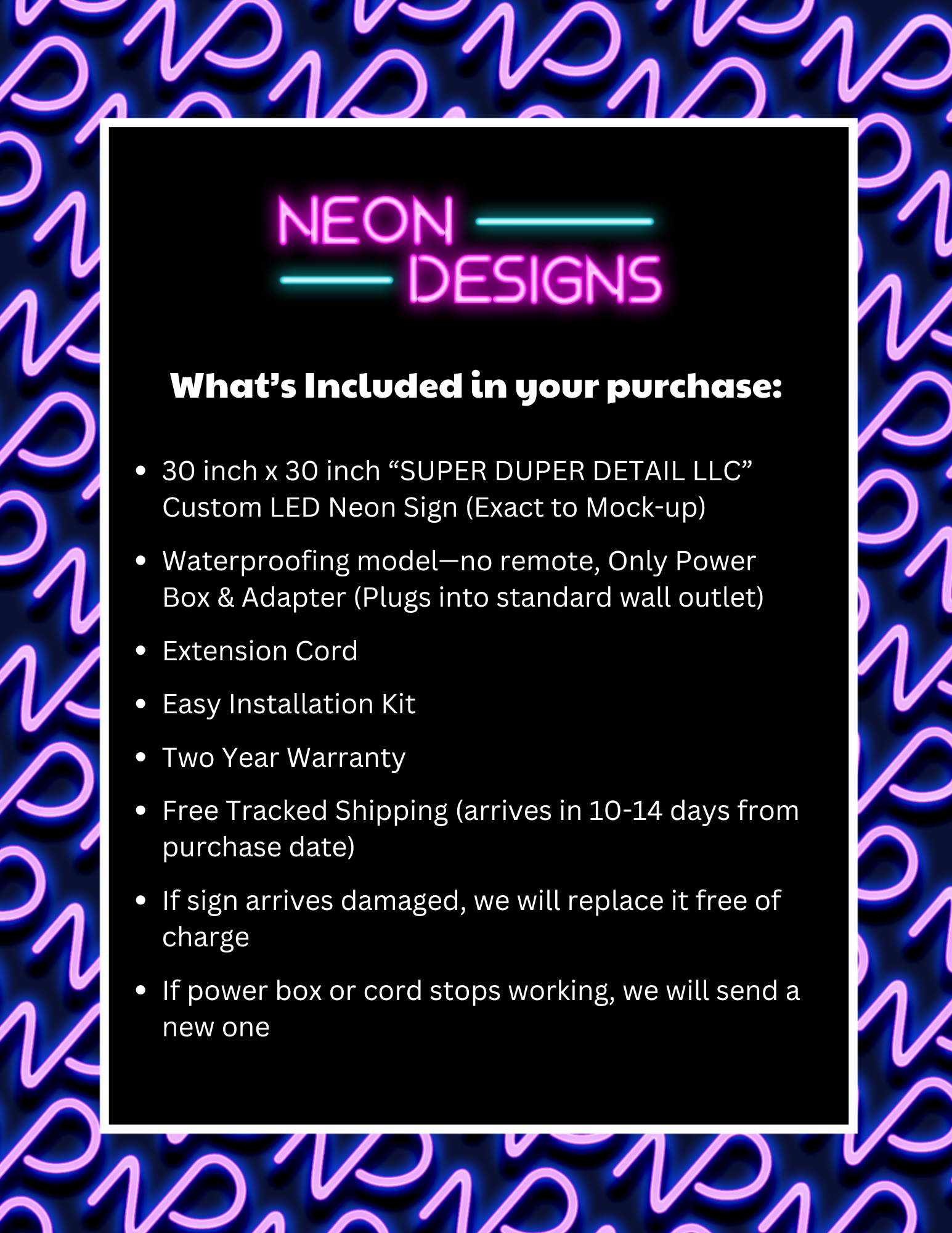 SUPER DUPER DETAIL LLC - Premium Neon Artwork
