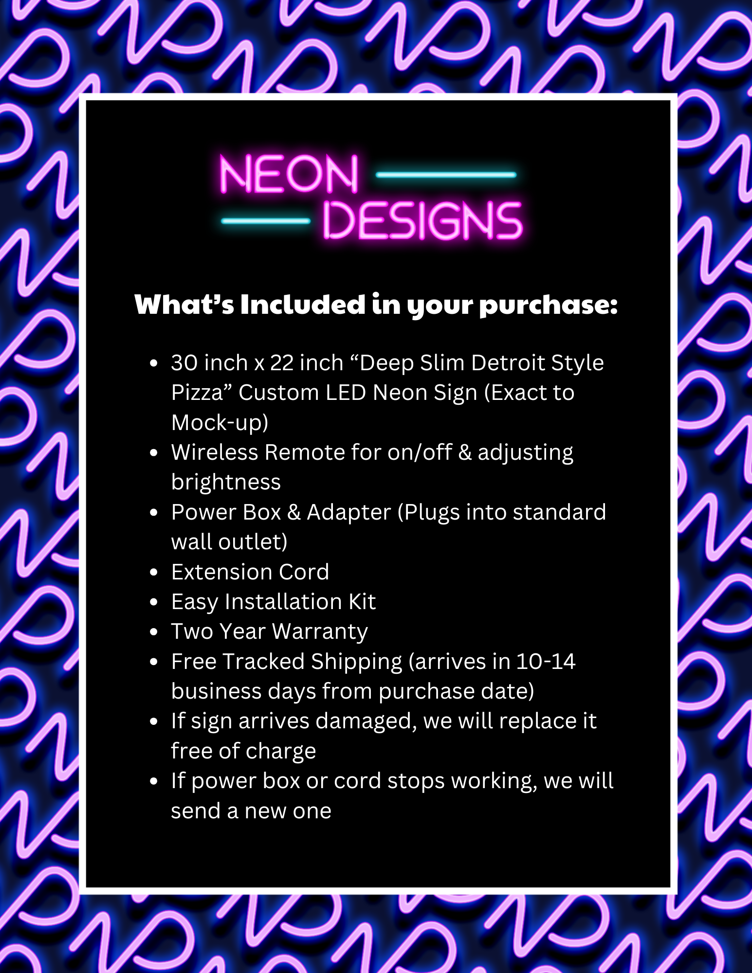 Deep Slim Detroit Style Pizza - Premium Neon Artwork