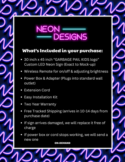 GARBAGE PAIL KIDS logo - Premium Neon Artwork