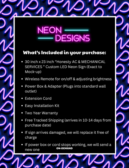 Honesty A.C & MECHANICAL SERVICES - Premium Neon Artwork