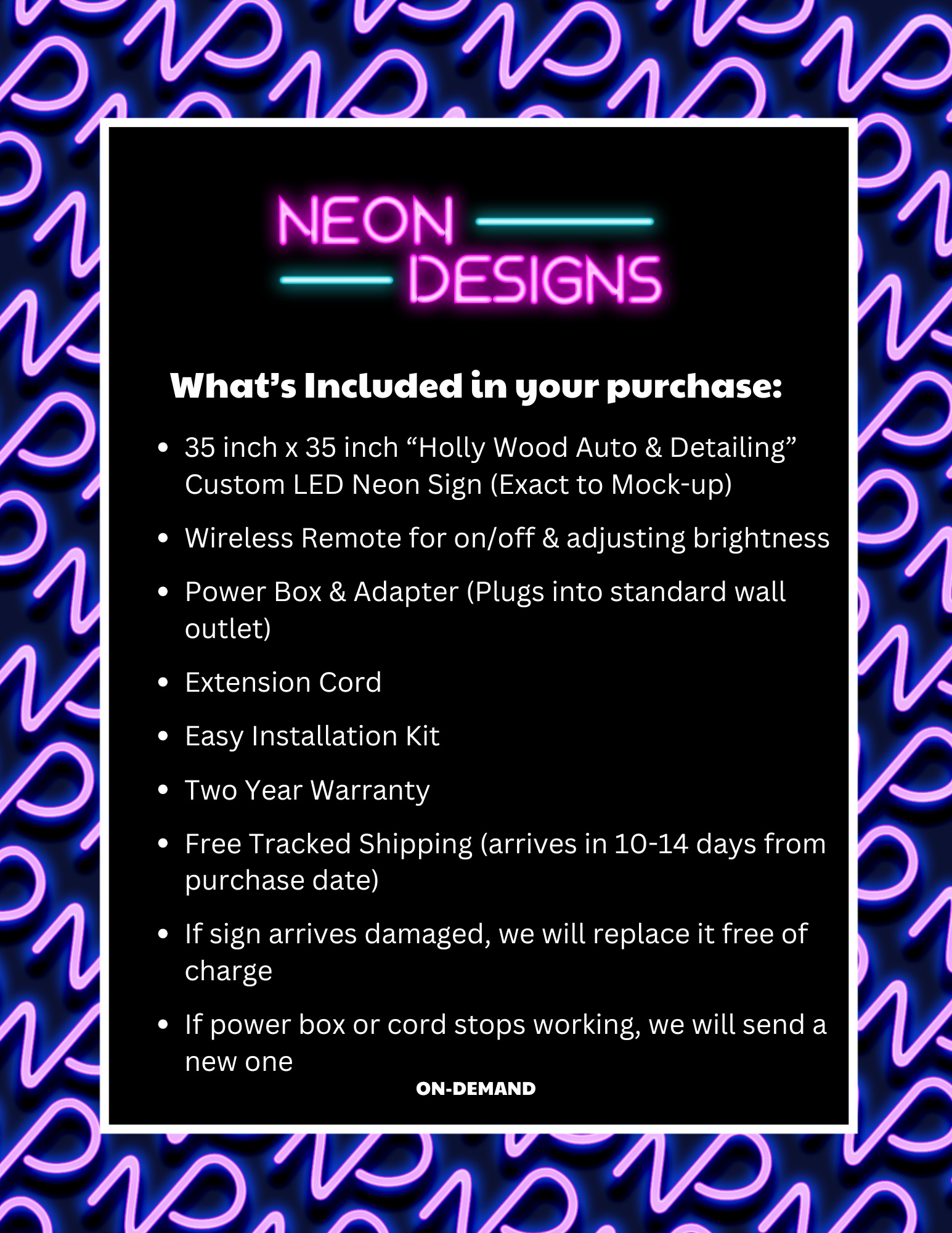Holly Wood Auto & Detailing -  Premium Neon Artwork