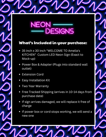 WELCOME TO Amelia's KITCHEN - Premium Neon Artwork