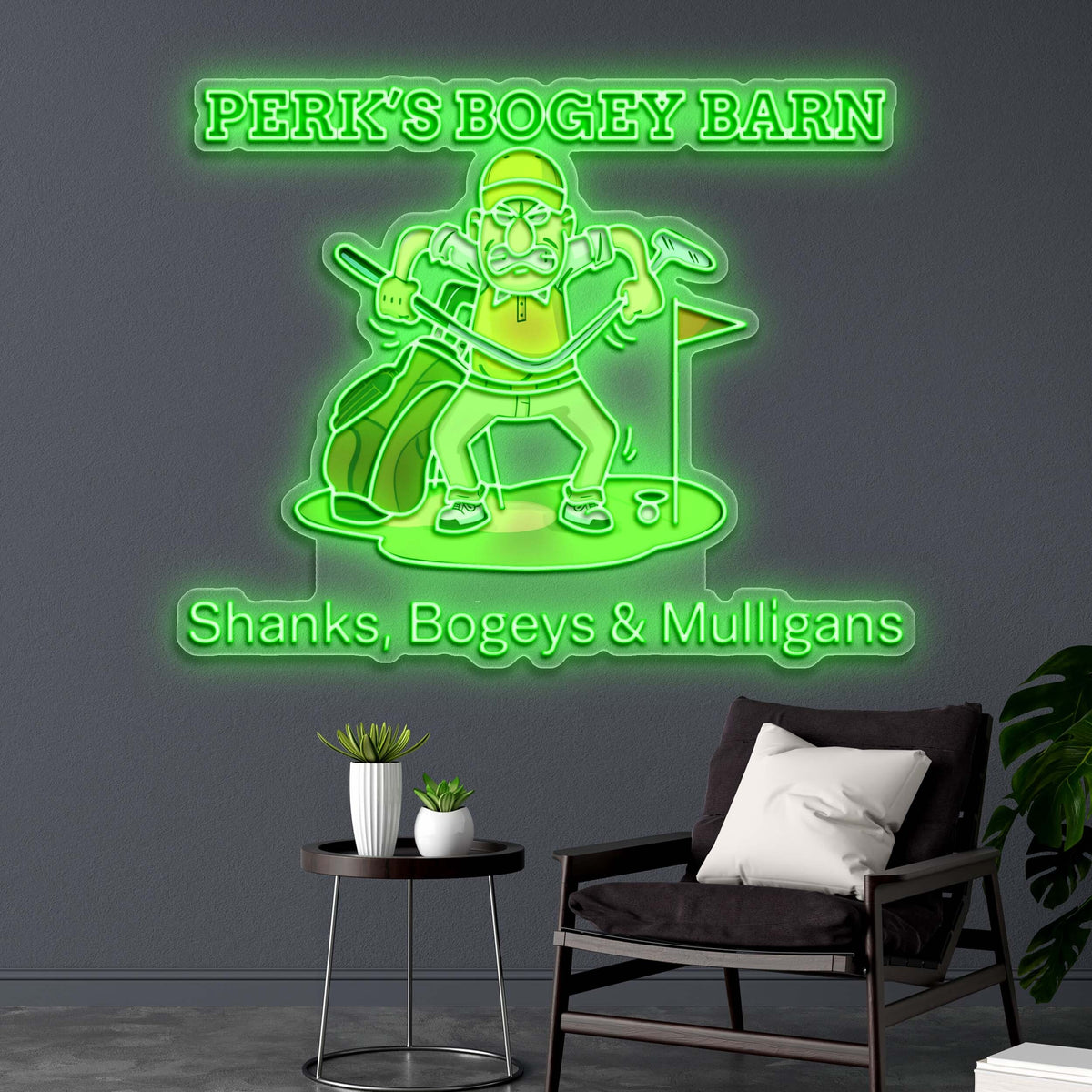 Perk's Bogey Barn Golfer with Equipment - Premium Neon Artwork