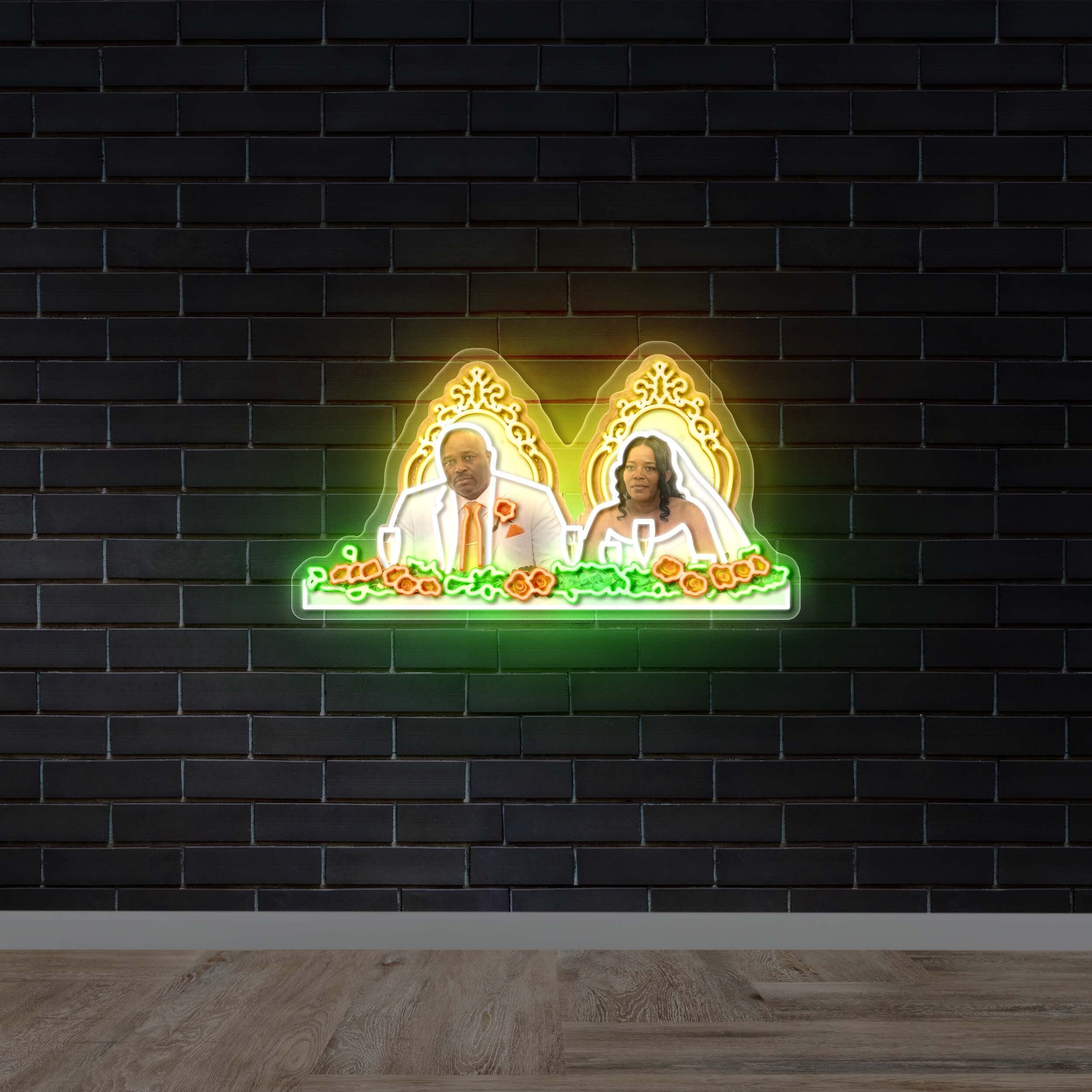 Wedding Portrait Floral Design - Premium Neon Artwork