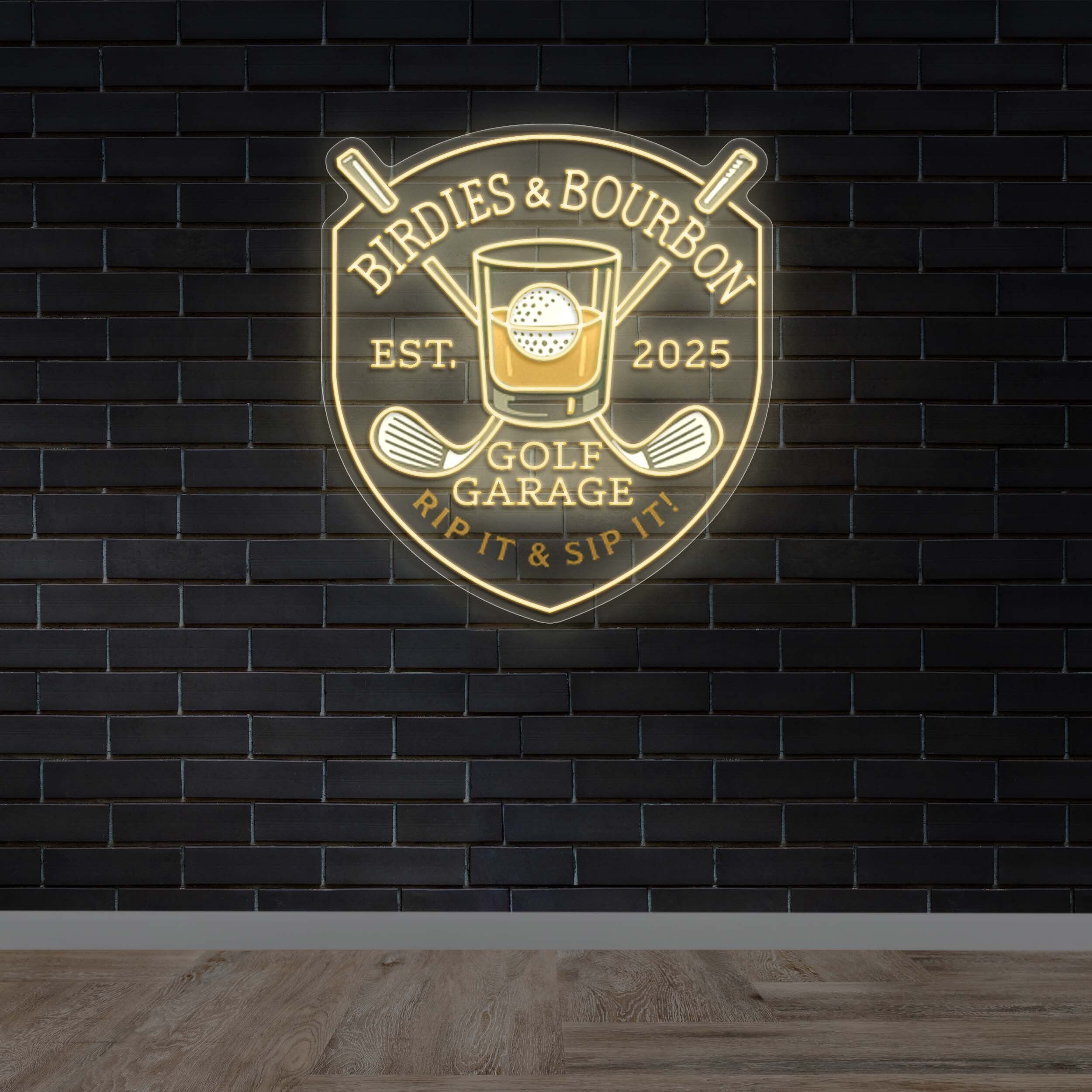Birdies & Bourbon Golf Garage - Premium Neon Artwork