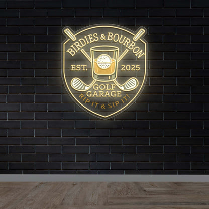 Birdies & Bourbon Golf Garage - Premium Neon Artwork