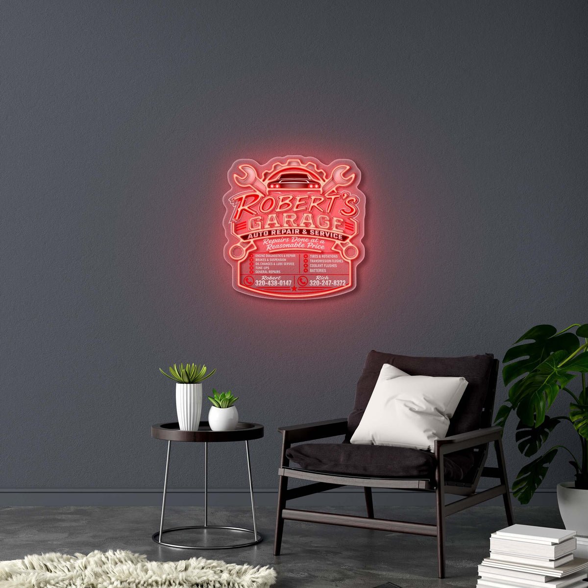 Robert's Garage Auto Repair & Service - Premium Neon Artwork