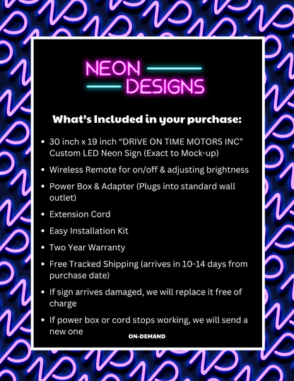 DRIVE ON TIME MOTORS INC - Premium Neon Artwork