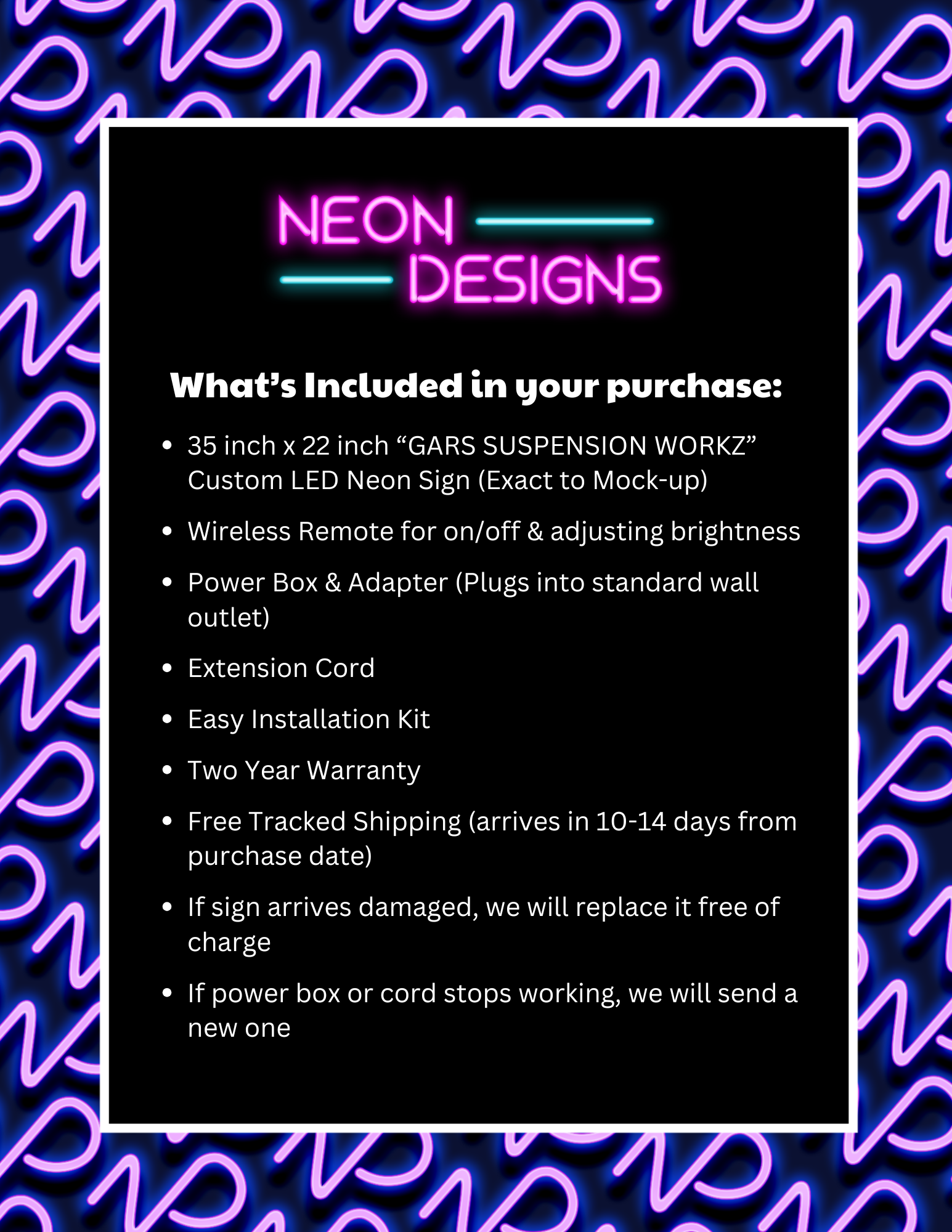 GARS SUSPENSION WORKZ - Premium Neon Artwork