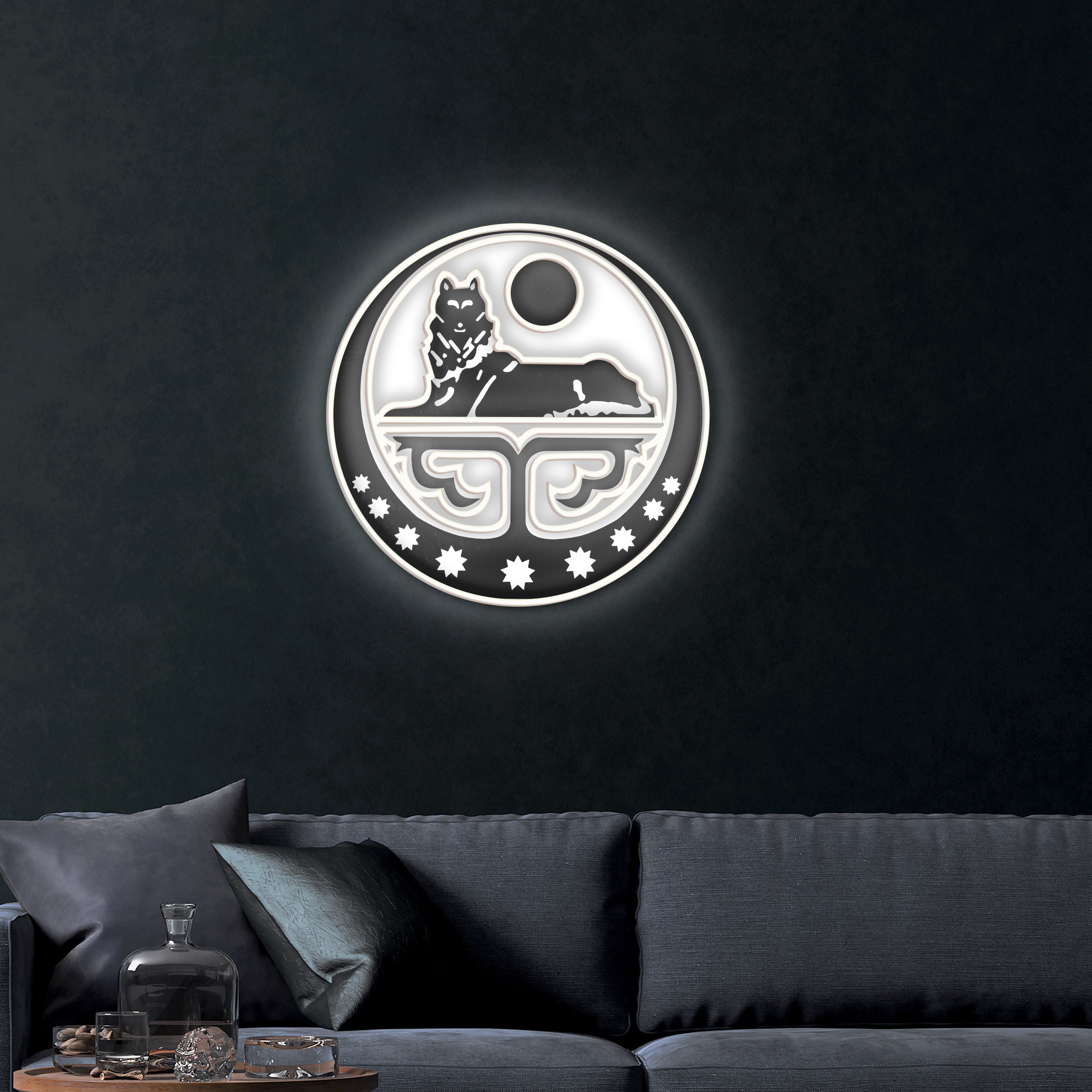 Wolf Under Black Sun – Premium Neon Artwork