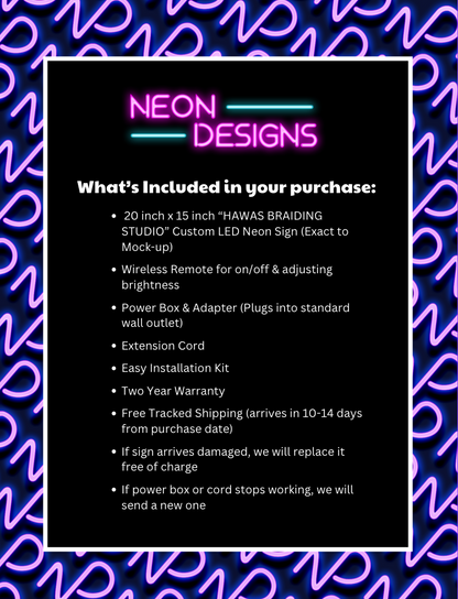 Hawas Braiding Studio - Premium Neon Artwork