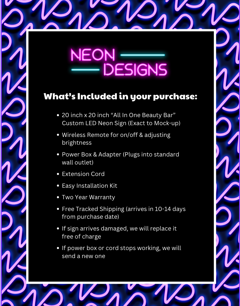 All In One Beauty Bar - Premium Neon Artwork