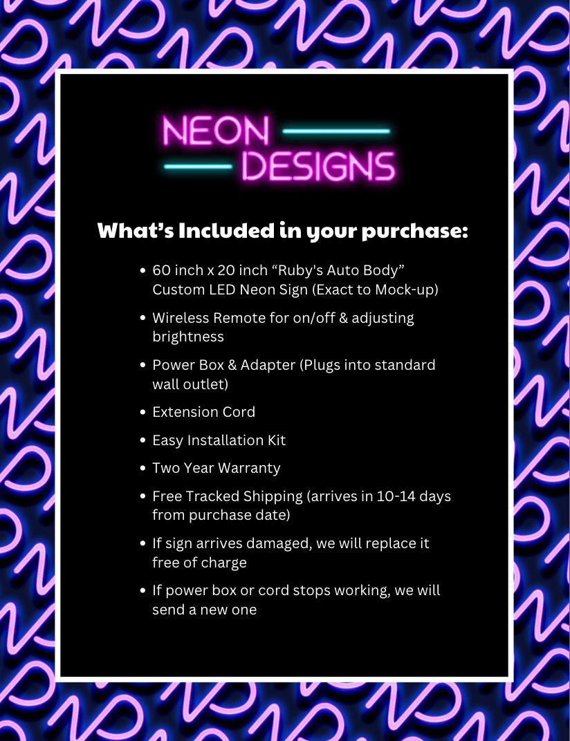 Ruby's Auto Body - Premium Neon Artwork