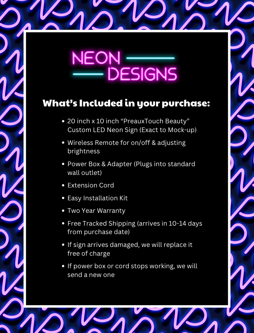 Preaux Touch Beauty - Premium Neon Artwork