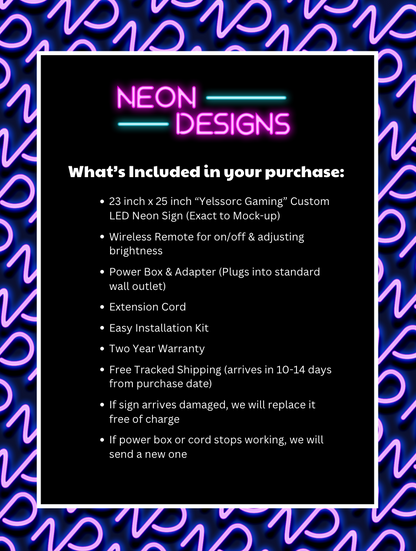 Yelssorc Gaming - Premium Neon Artwork