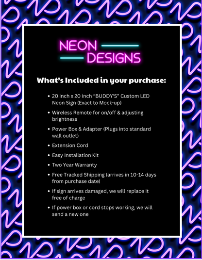 BUDDY'S - Premium Neon Artwork