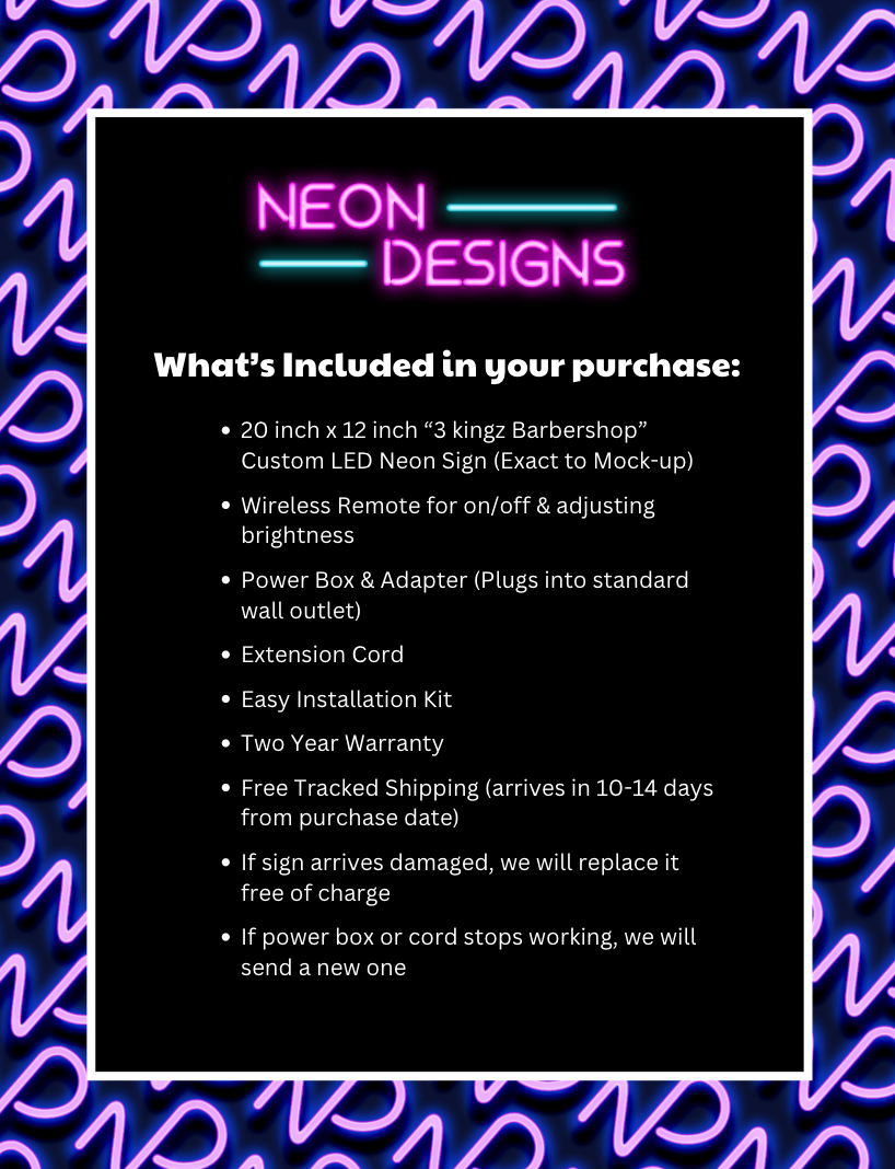 3 kingz Barbershop - Premium Neon Artwork