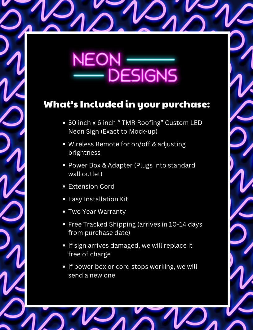 TMR Roofing - Premium Neon Artwork