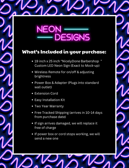 NicelyDone Barbershop - Premium Neon Artwork