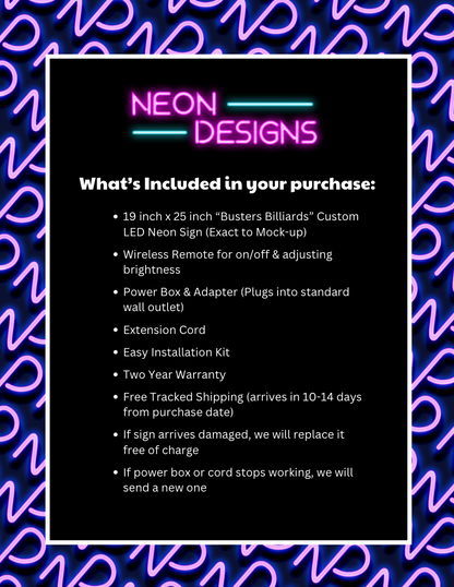 Busters Billiards - Premium Neon Artwork
