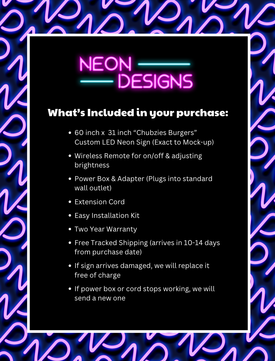 Chubzies Burgers - Premium Neon Artwork