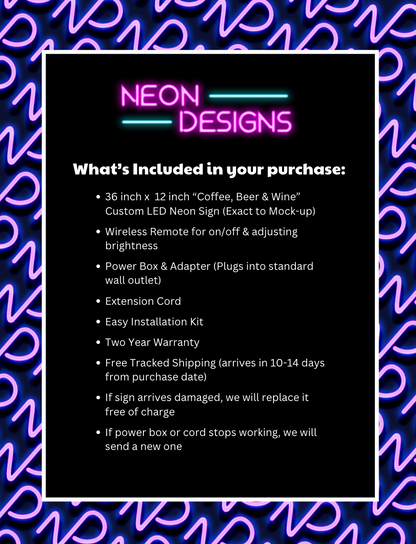 Coffee, Beer & Wine - Premium Neon Artwork