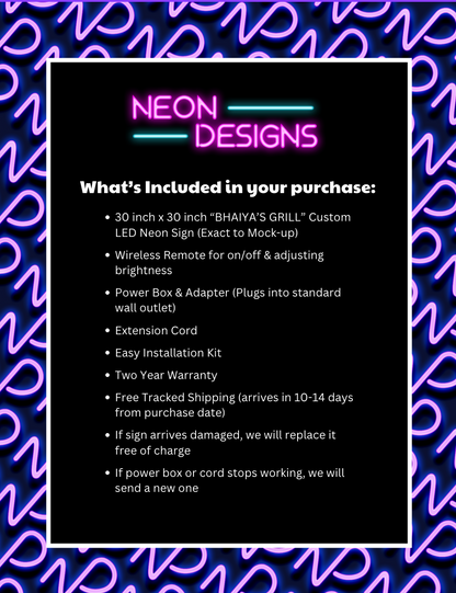 BHAIYA'S GRILL - Premium Neon Artwork