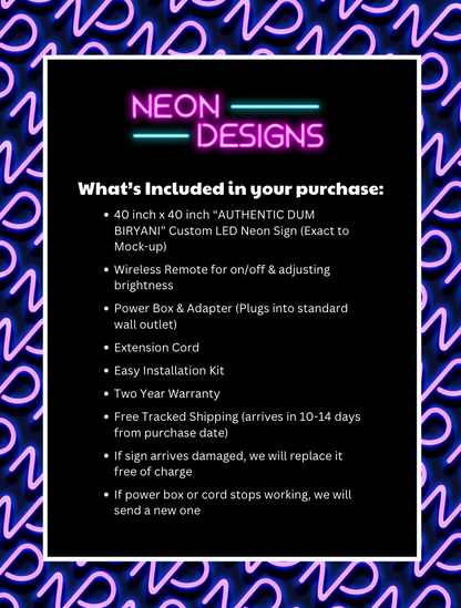 AUTHENTIC DUM BIRYANI - Premium Neon Artwork