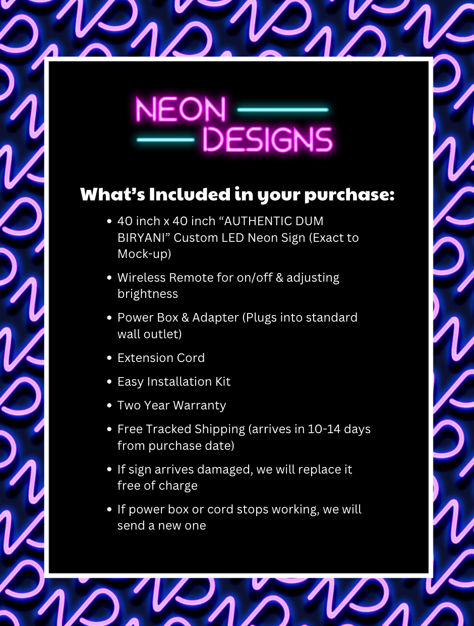 AUTHENTIC DUM BIRYANI - Premium Neon Artwork