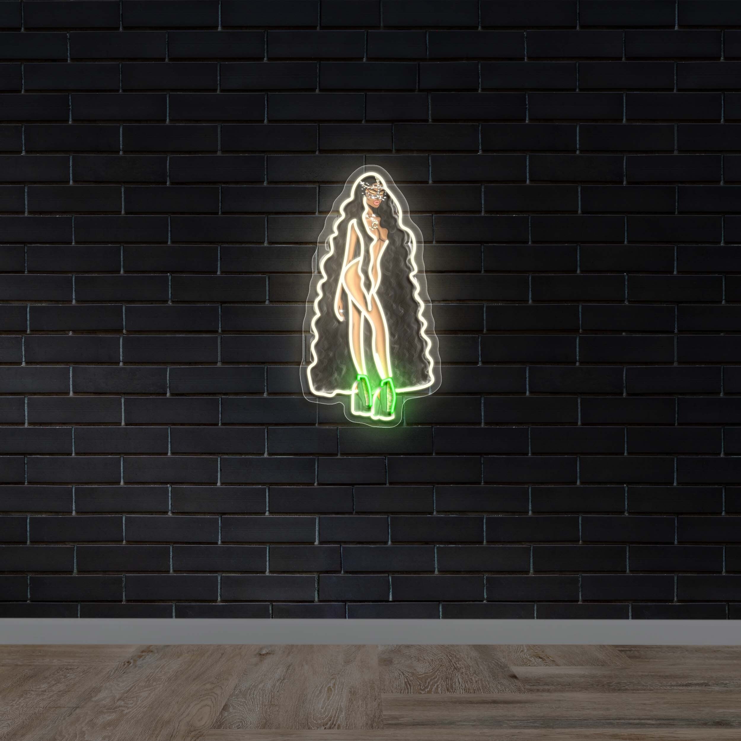 Glam Silhouette Figure - Premium Neon Artwork