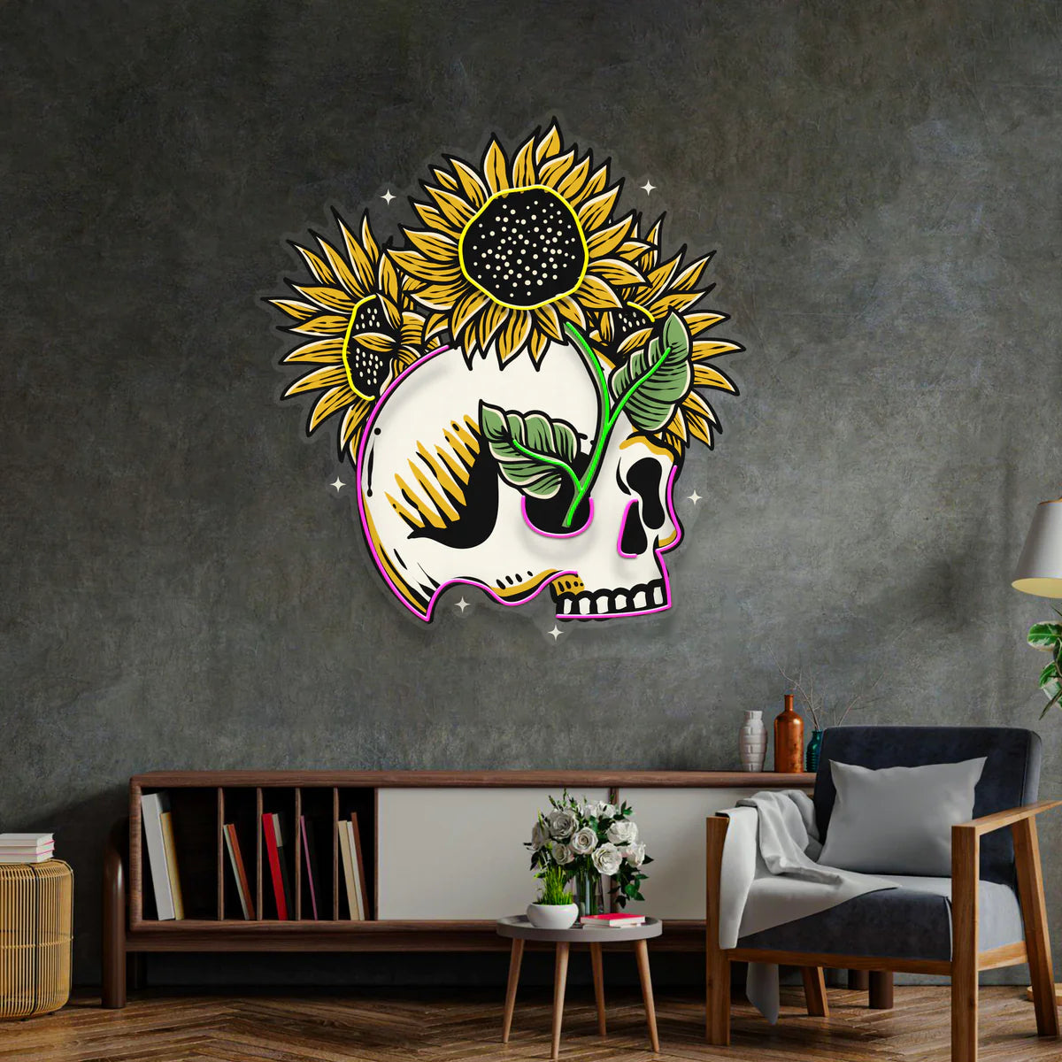 Sunflower Skull - Premium Neon Artwork