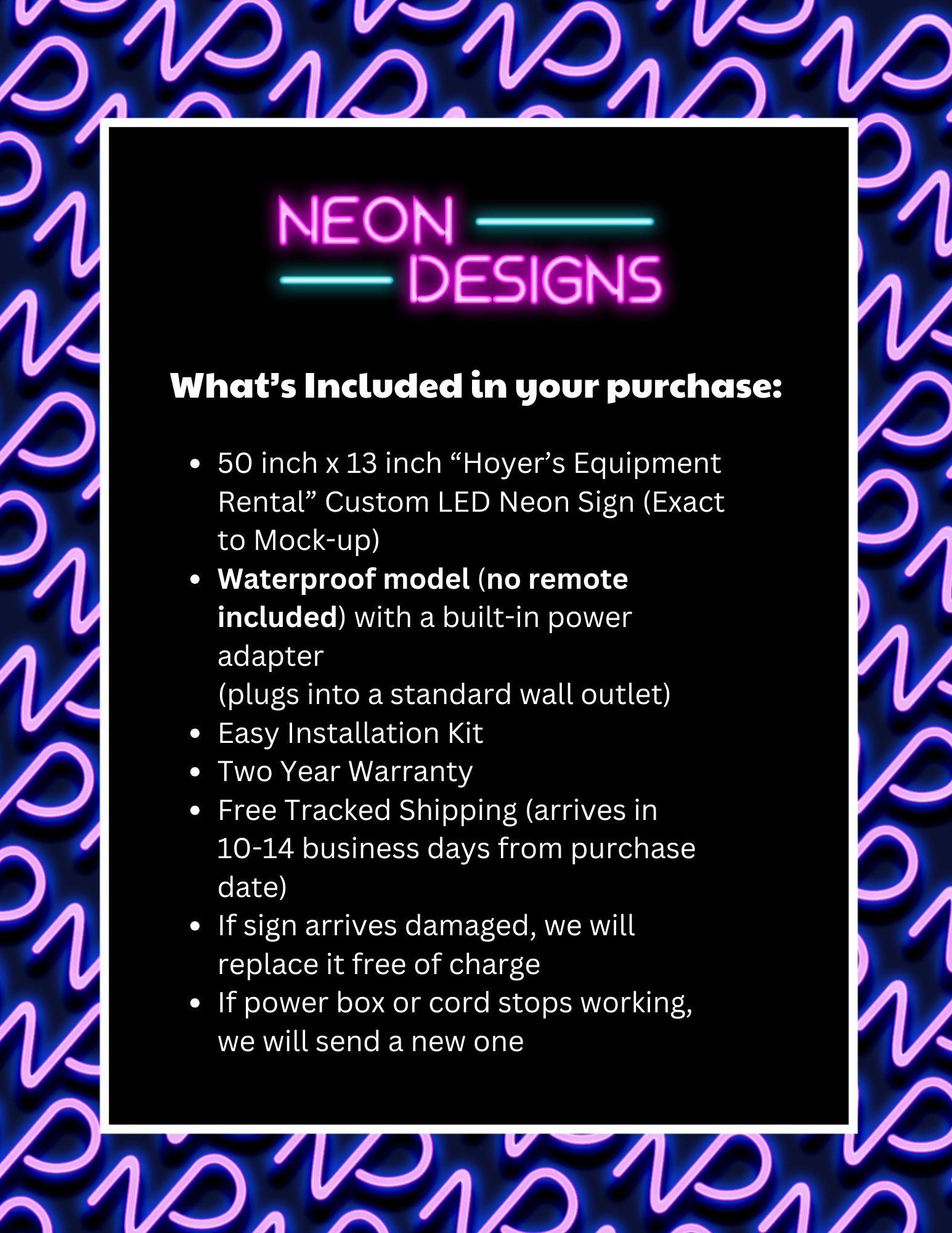 Hoyer’s Equipment Rental - Premium Neon Artwork