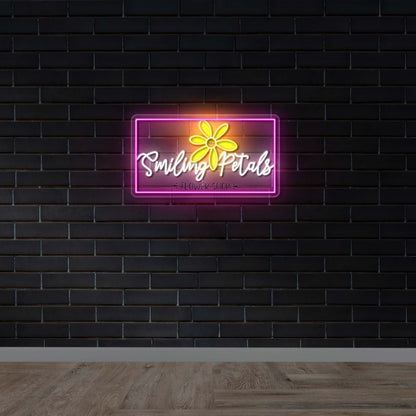 Smiling Petals Framed - Premium Neon Artwork
