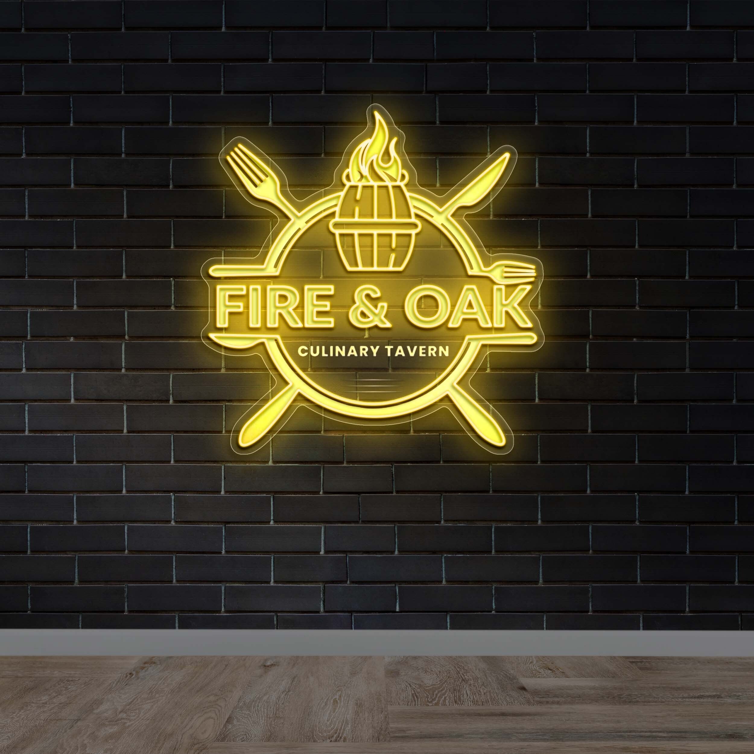 FIRE & OAK - Premium Neon Artwork