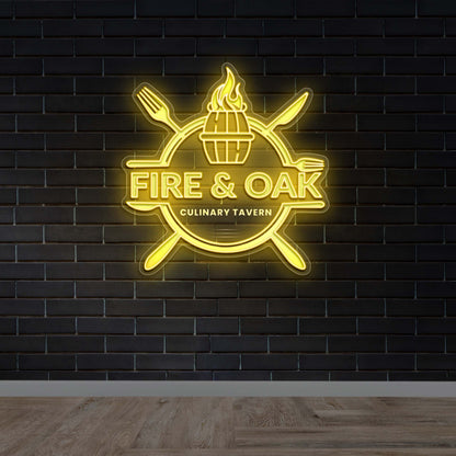 FIRE & OAK - Premium Neon Artwork