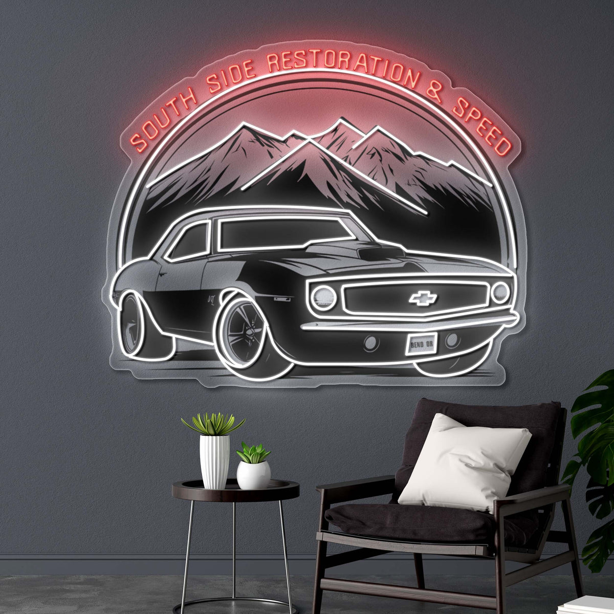 South Side Restoration & Speed Logo - Premium Neon Artwork