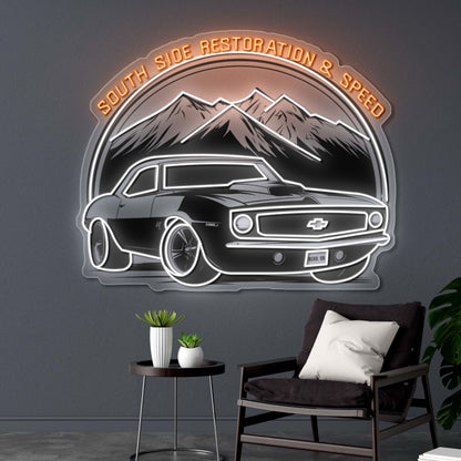 South Side Restoration & Speed Logo - Premium Neon Artwork