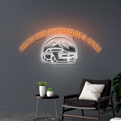 South Side Restoration & Speed Logo - Premium Neon Artwork