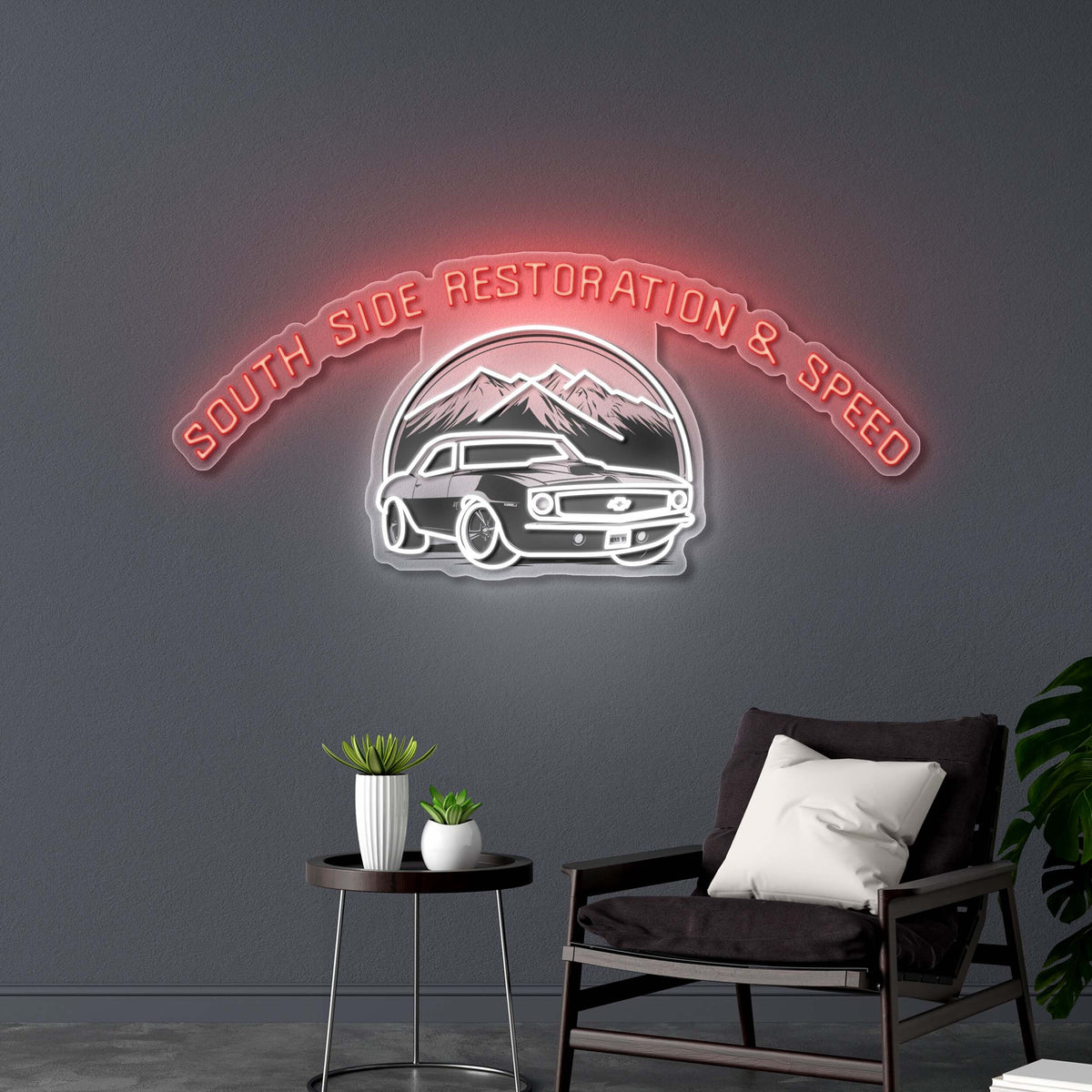 South Side Restoration & Speed Logo - Premium Neon Artwork