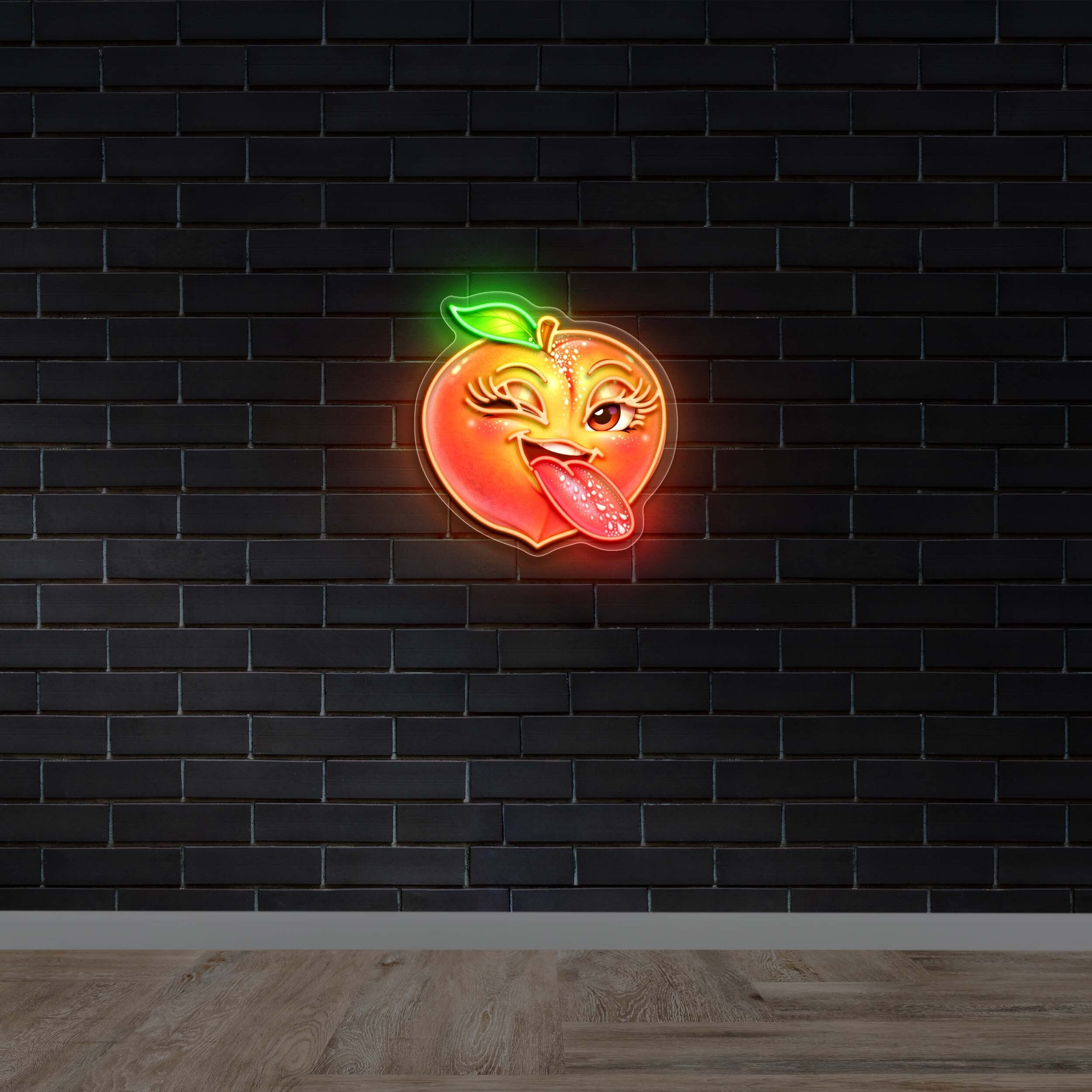 Salty Peach Cartoon - Premium Neon Artwork