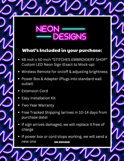 STITCHES EMBROIDERY SHOP - Premium Neon Artwork