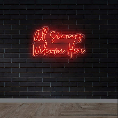 All Sinners Welcome Here - Premium Neon Artwork