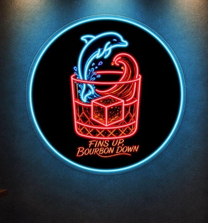 FINS UP, BOURBON DOWN - Premium Neon Artwork