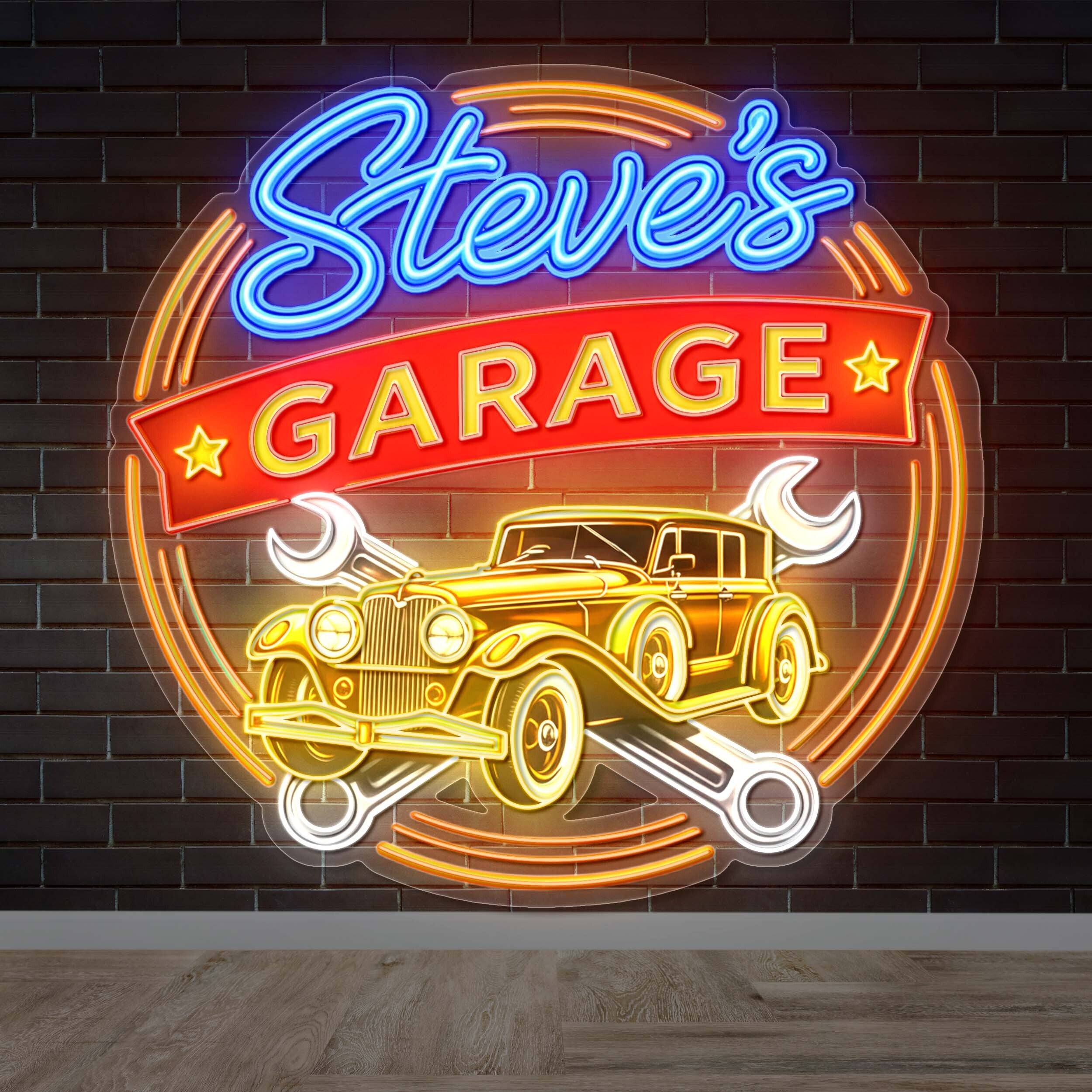 Steve’s Garage – Premium Neon Artwork