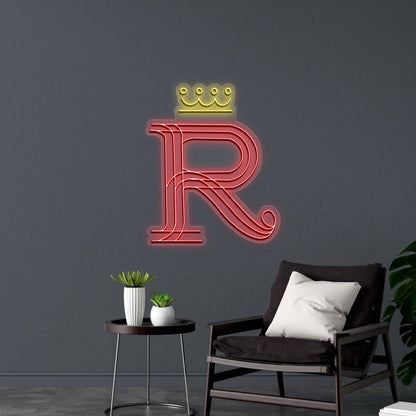R with a 👑 - Premium Neon Artwork