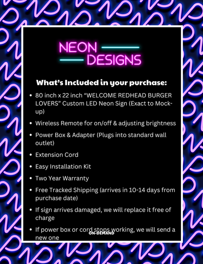 WELCOME REDHEAD BURGER LOVERS - Premium Neon Artwork