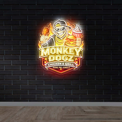 Monkey Dogz Chicken & Grill Runs The Jungle - Premium Neon Artwork