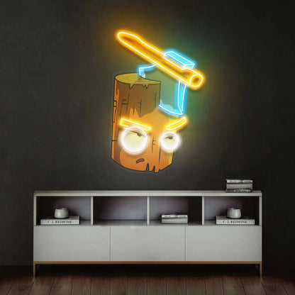 Axe vs. Wood - Premium Neon Artwork