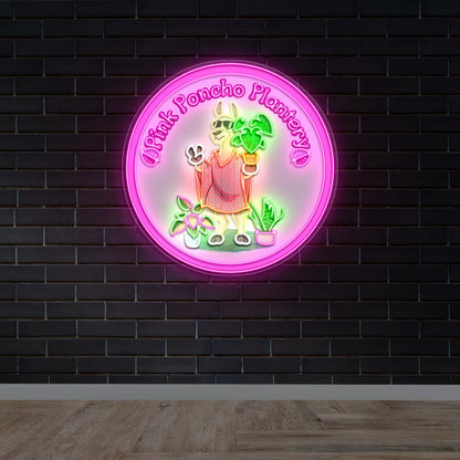 Pink Poncho Plantery - Premium Neon Artwork