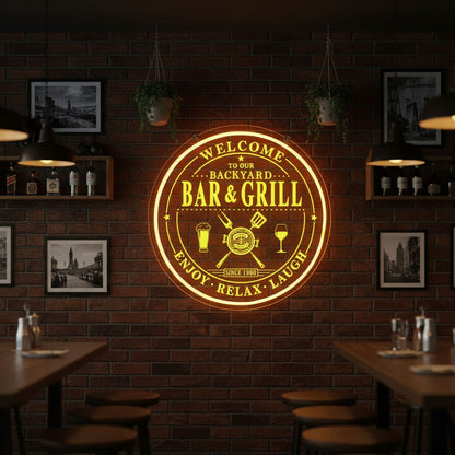 Backyard Bar & Grill Vintage Custom LED Neon Sign